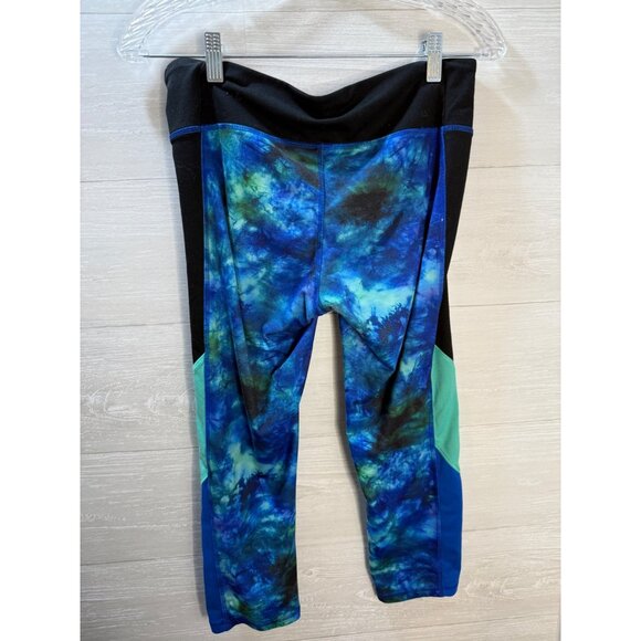 Womens Medium Tie-Dye Capri Leggings Blue & Green Polyester/Spandex Stretch Wais - Picture 6 of 8